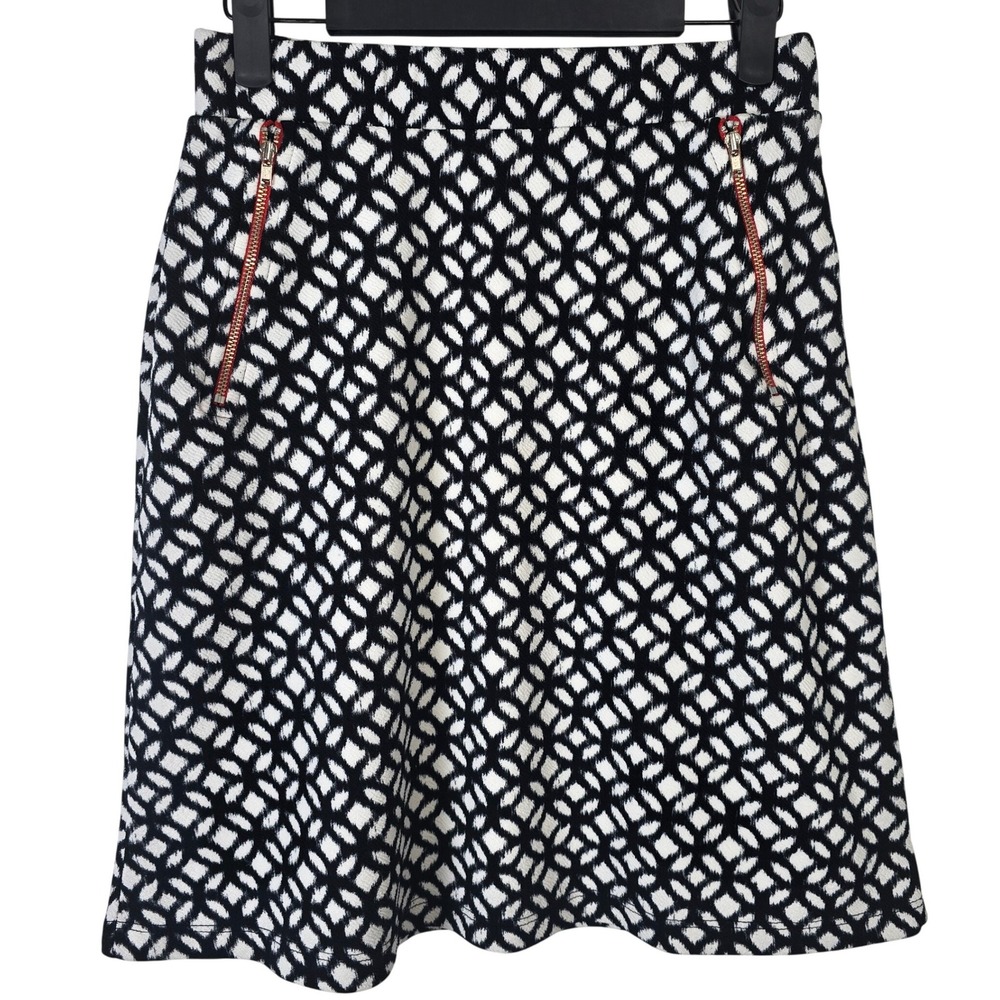 LE LIS Black‎ White Geometric Print A-Line Skirt Womens Size S Faux Pockets USA